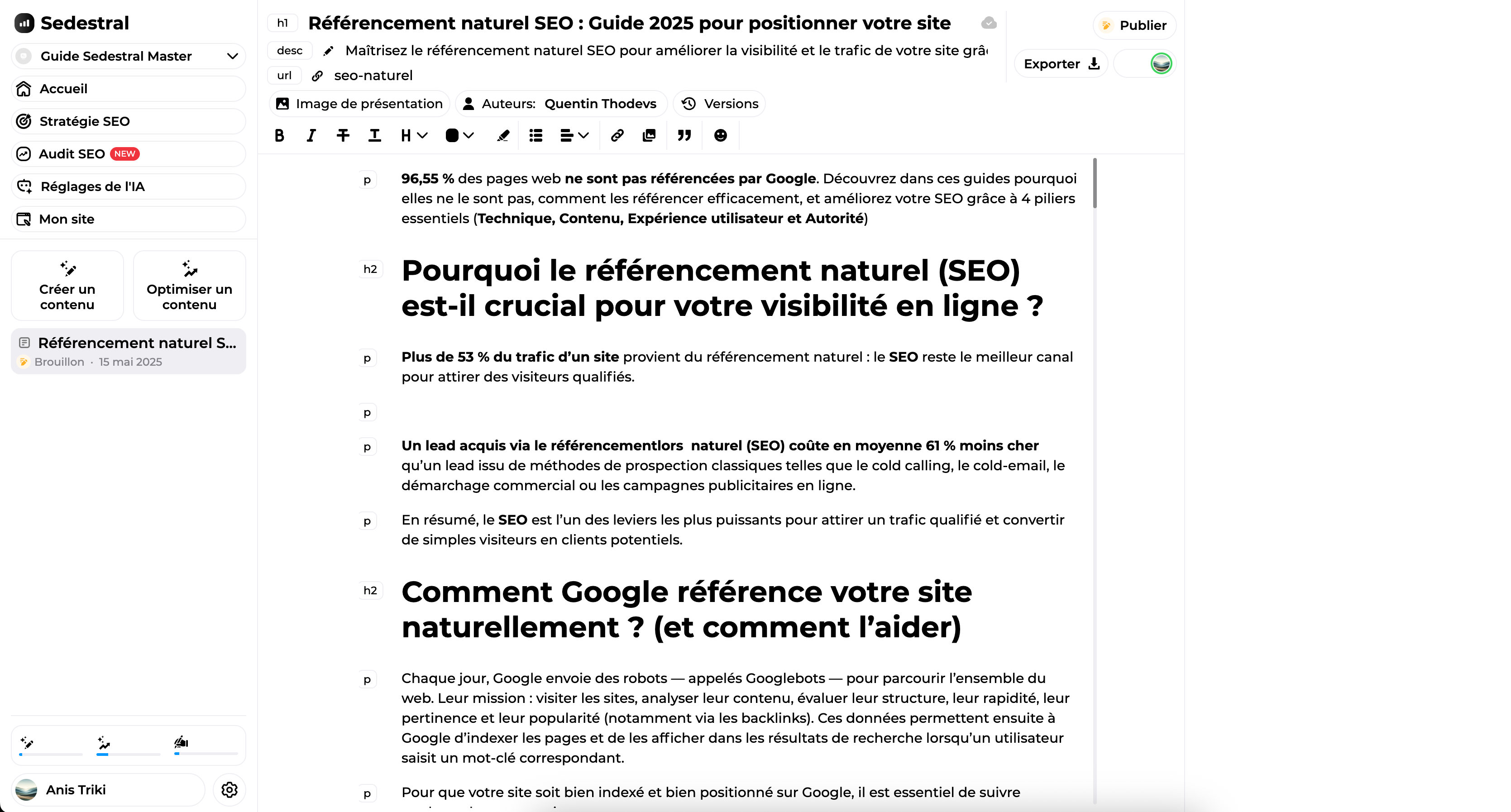 Screenshot of the content editor