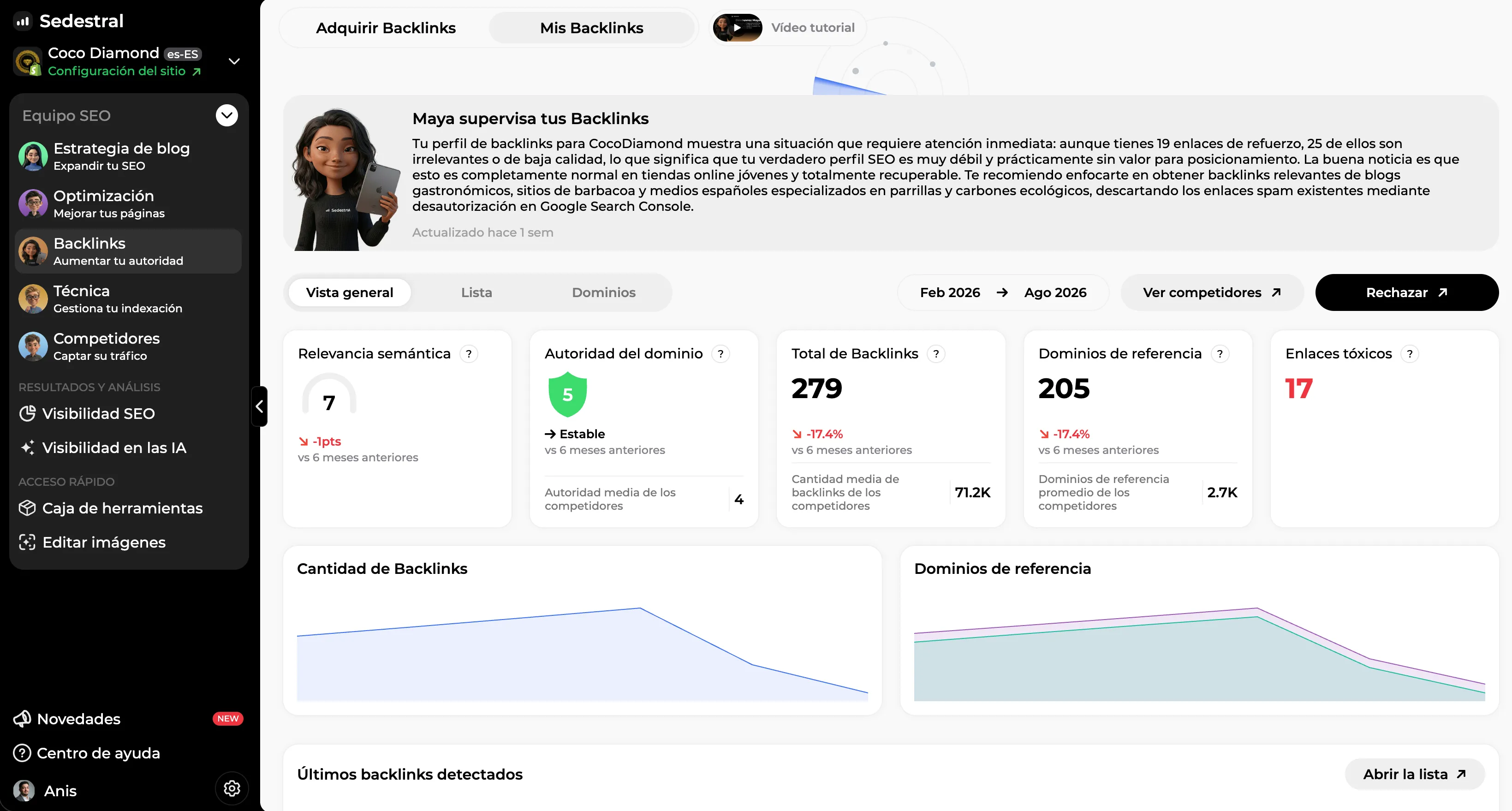 Vista previa de Maya, Agente de Backlinks