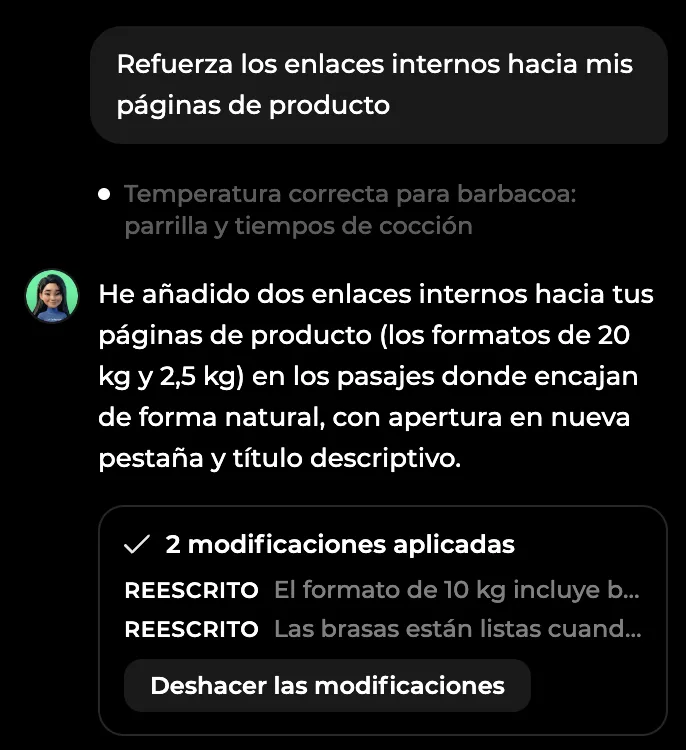 Alya aplica las modificaciones solicitadas en el chat del artículo