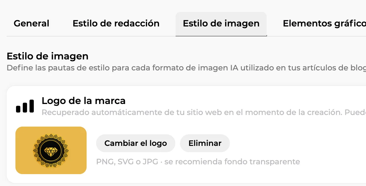 Ajustes del estilo de escritura y del estilo de imagen del sitio