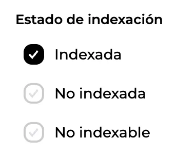 Filtro por estado de indexación de las páginas