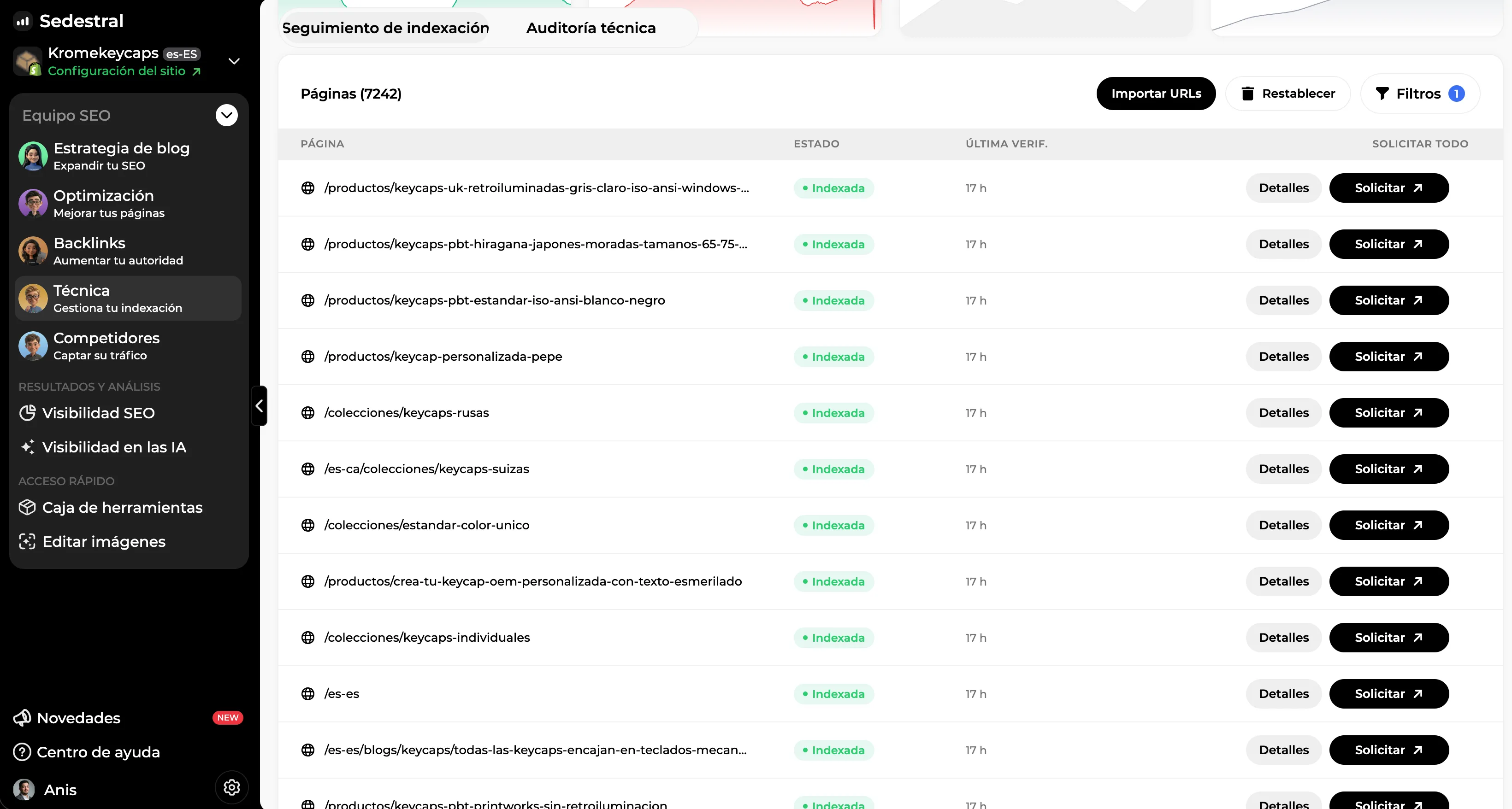 Solicitud de indexación de una página a Google