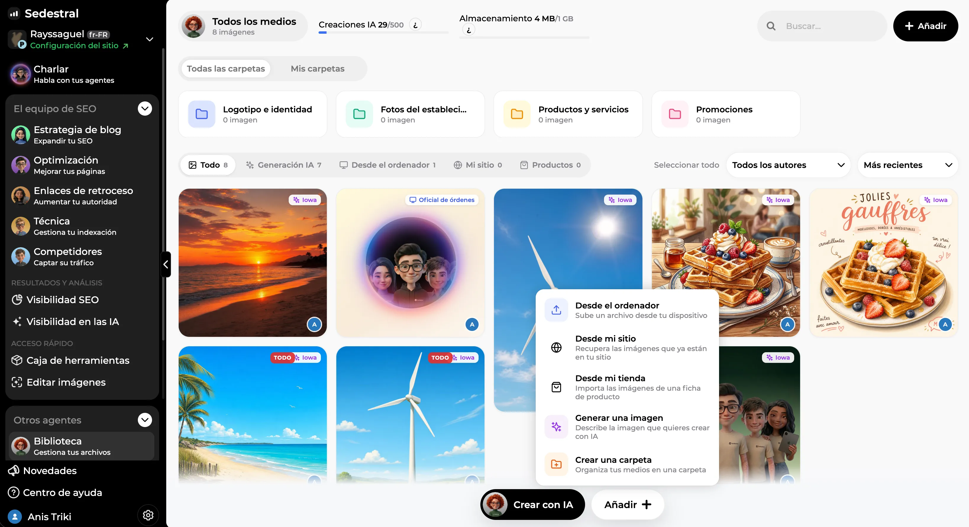 Importación de visuales desde el ordenador, la tienda o la IA