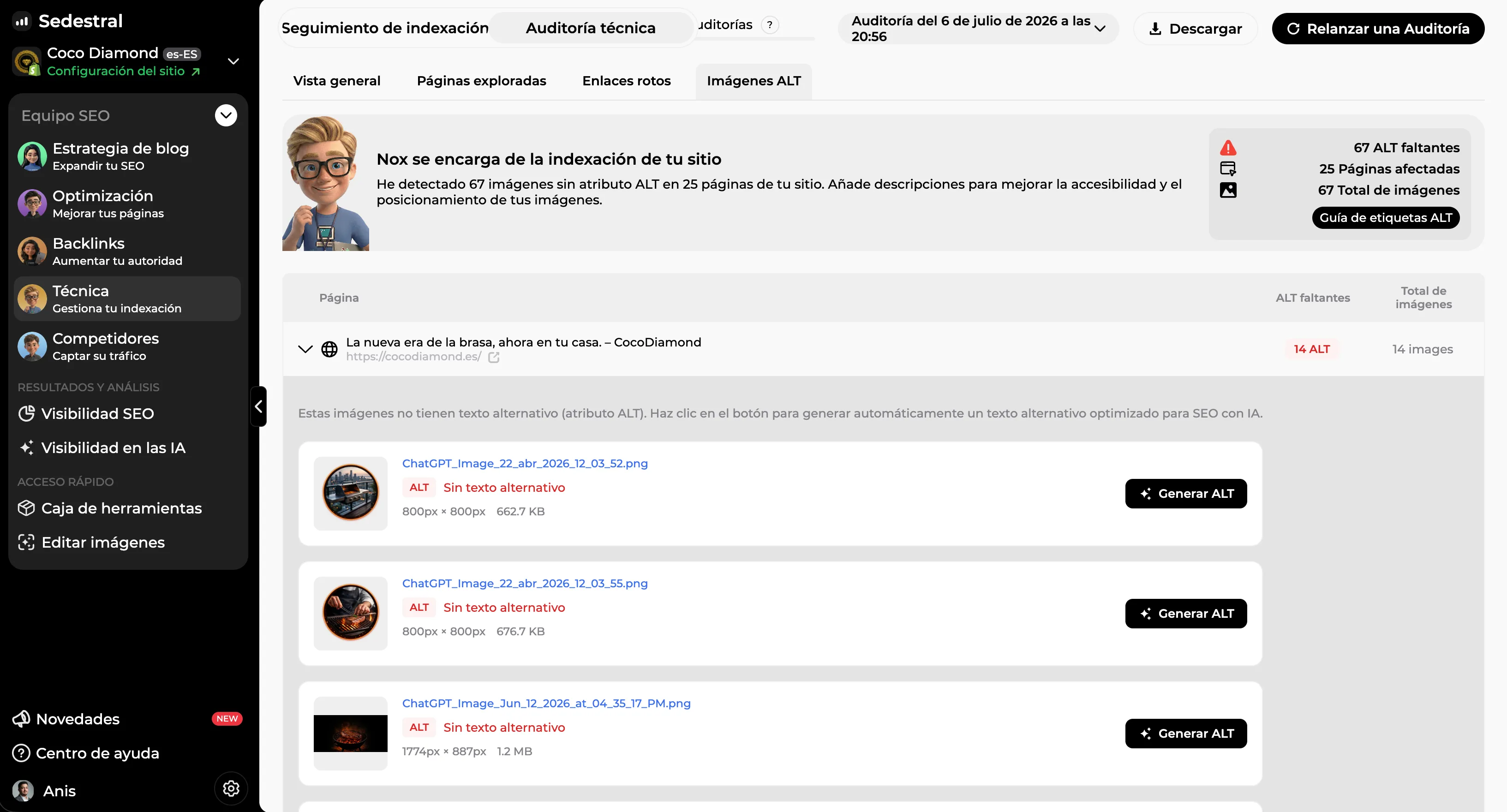 Detalle de un problema técnico y de su guía de corrección