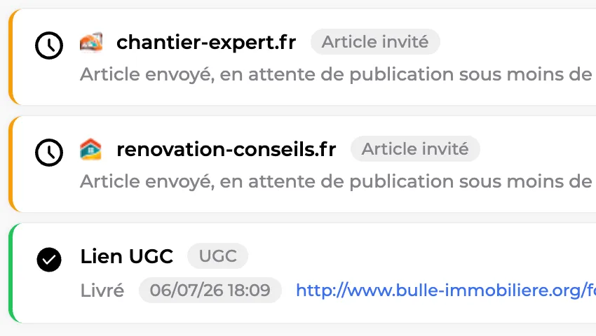 Suivi des liens commandés, de l'envoi de l'article à la mise en ligne