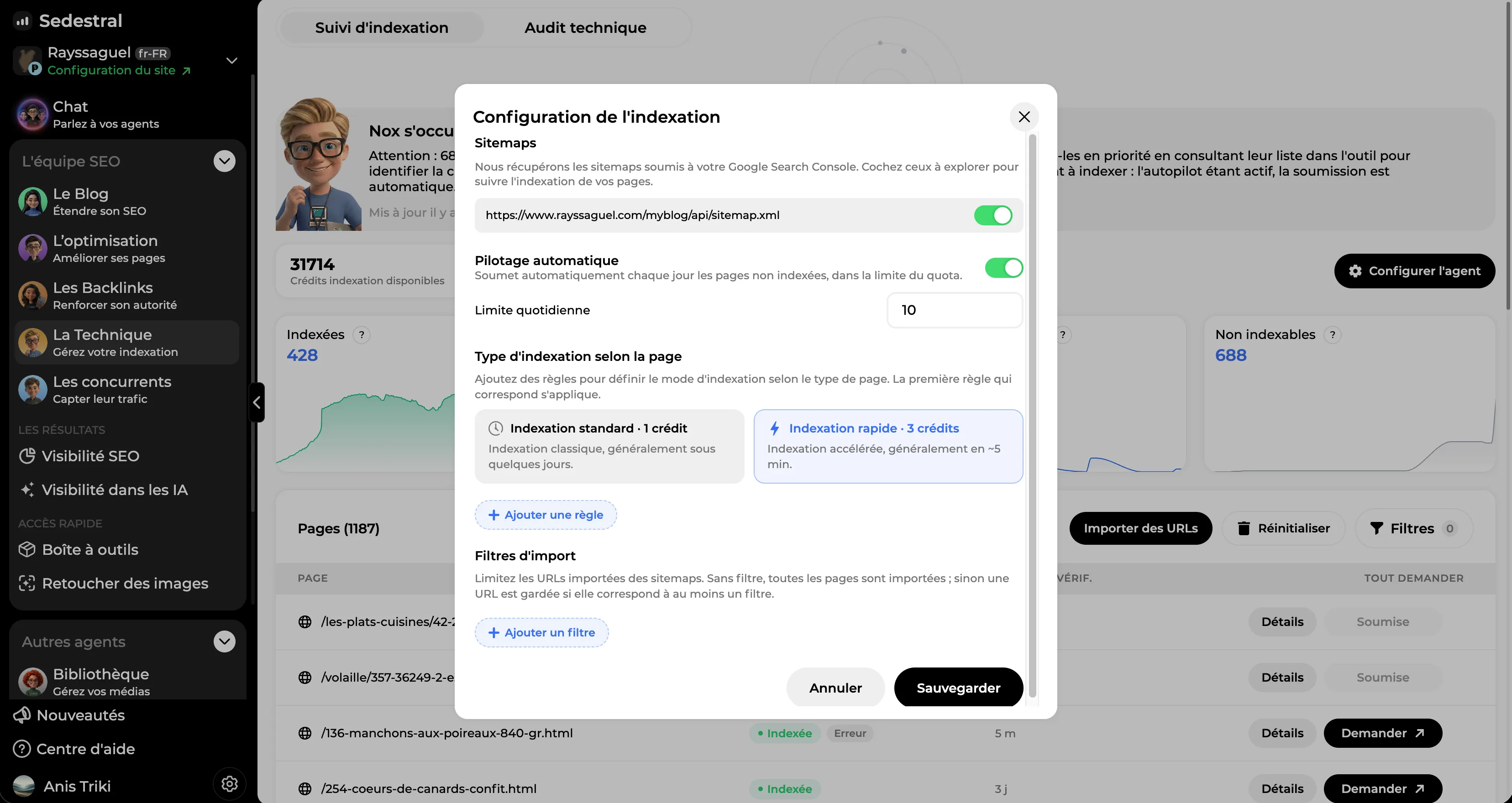 Pilotage automatique de l'indexation