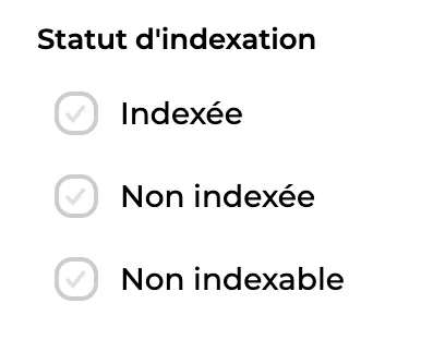 Filtre par statut d'indexation des pages