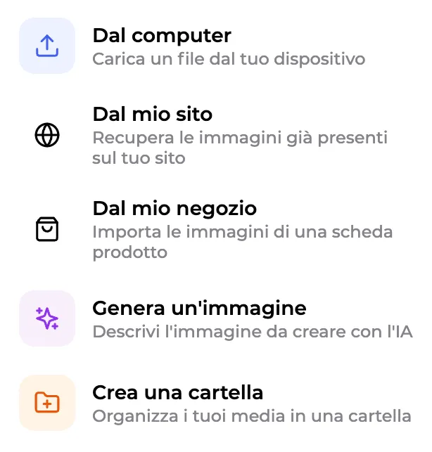 Importazione dal computer, dal negozio o generazione di un'immagine
