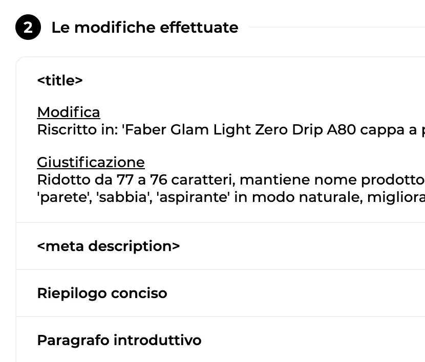 Ogni modifica effettuata accompagnata dalla sua motivazione