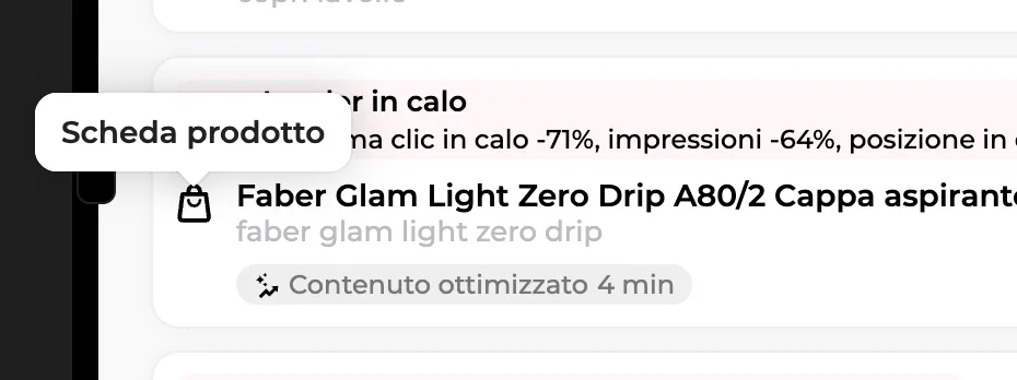 Una scheda prodotto riconosciuta tra le pagine da ottimizzare