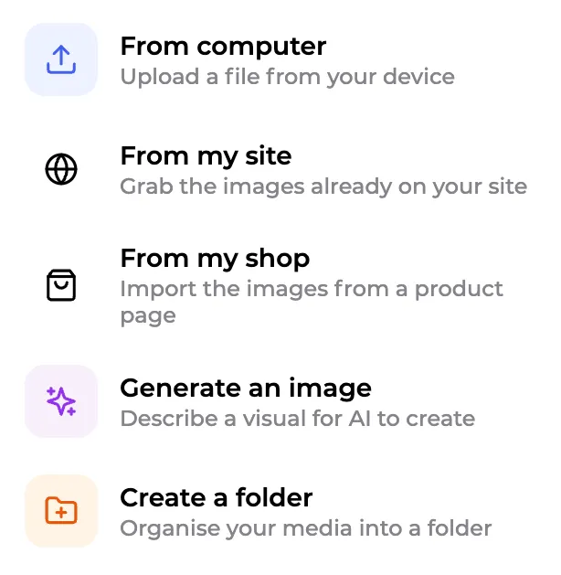 Import vom Computer, Shop oder Generierung eines Bildes